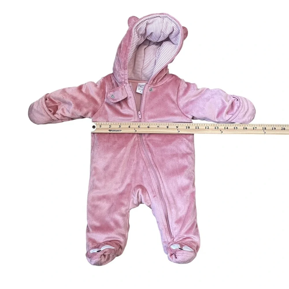 Carters Size 3 Months Baby Fox Fleece Plush One Piece Suit Zip Up Hood Feet Pink